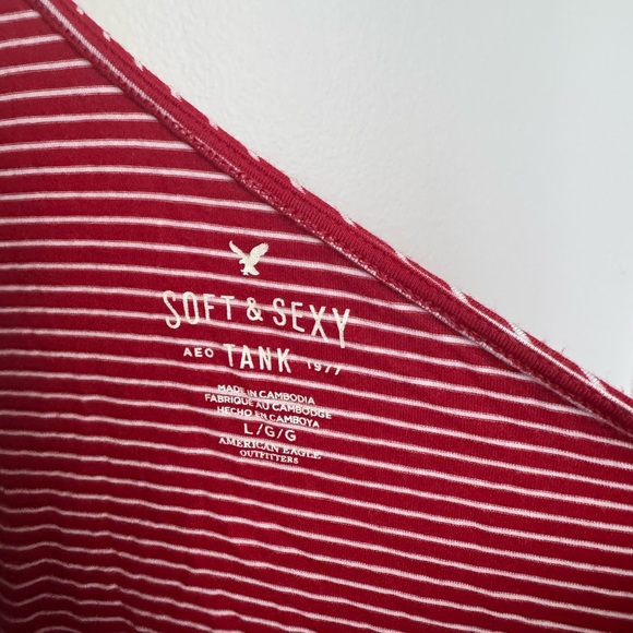 American Eagle Outfitters Red Striped One-Shoulder Tank Top - Picture 3 of 4